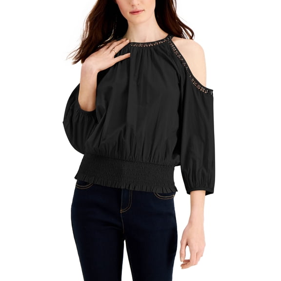 INC International Concepts Womens Cold Shoulder Top Deep Black S