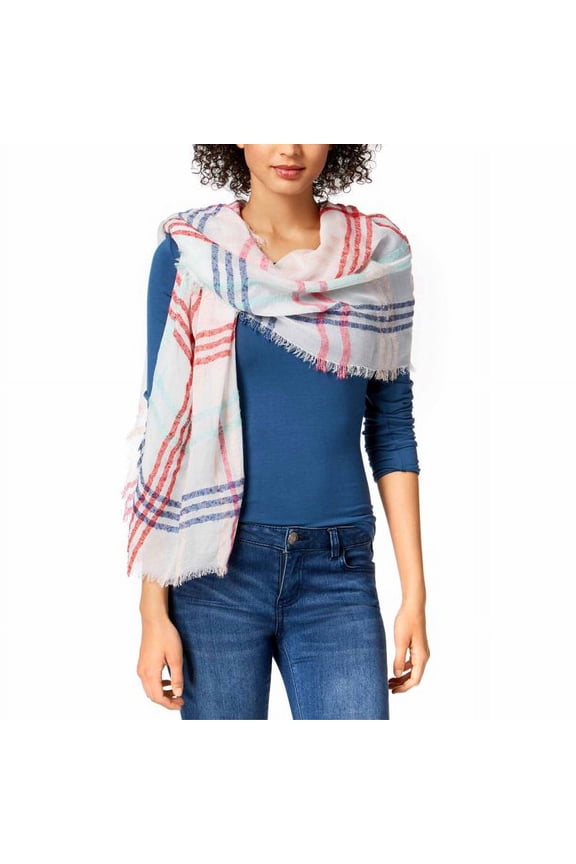 Womens Colored Up Plaid Wrap (White/Bright, One Size)