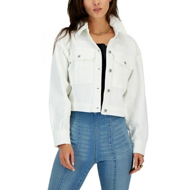 INC International Concepts Womens Cropped Denim Jacket Bright White L