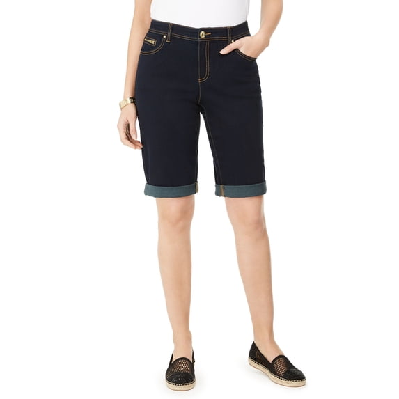 INC International Concepts Womens Curvy Mid Rise Cuffed Bermuda Shorts Dark Indigo 6