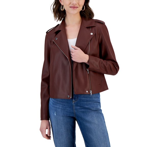 INC International Concepts Womens Faux Leather Jacket Deep Sienna S