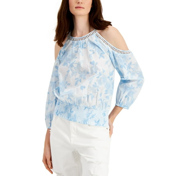 INC International Concepts Womens Floral Cold Shoulder Puff Sleeve Top Jolene Floral M
