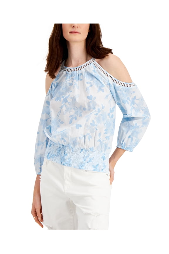 Womens Floral Cold Shoulder Puff Sleeve Top Jolene Floral XL