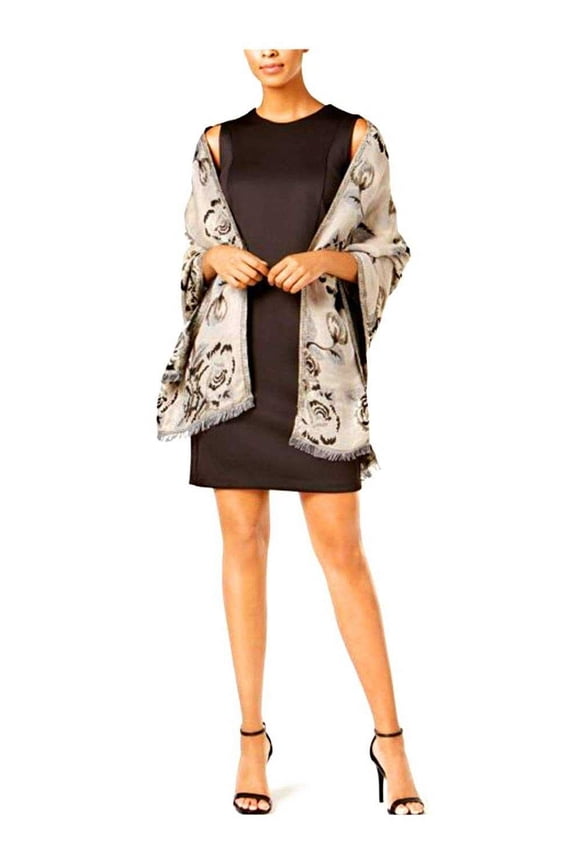 Womens Floral Jacquard Wrap Scarf (Black, One Size)