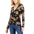 thumbnail image 1 of INC International Concepts Womens Floral Print Ruched Center V Neck Mesh Top Layla Floral XL, 1 of 1
