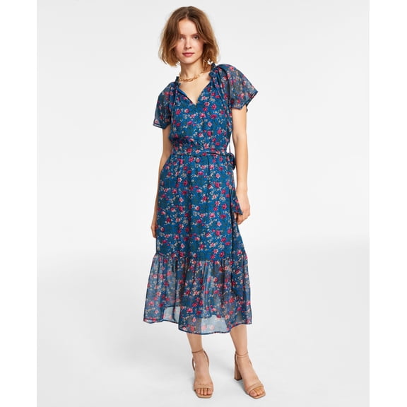 INC International Concepts Womens Flutter-Sleeve Midi Dress Aqua Lake 8