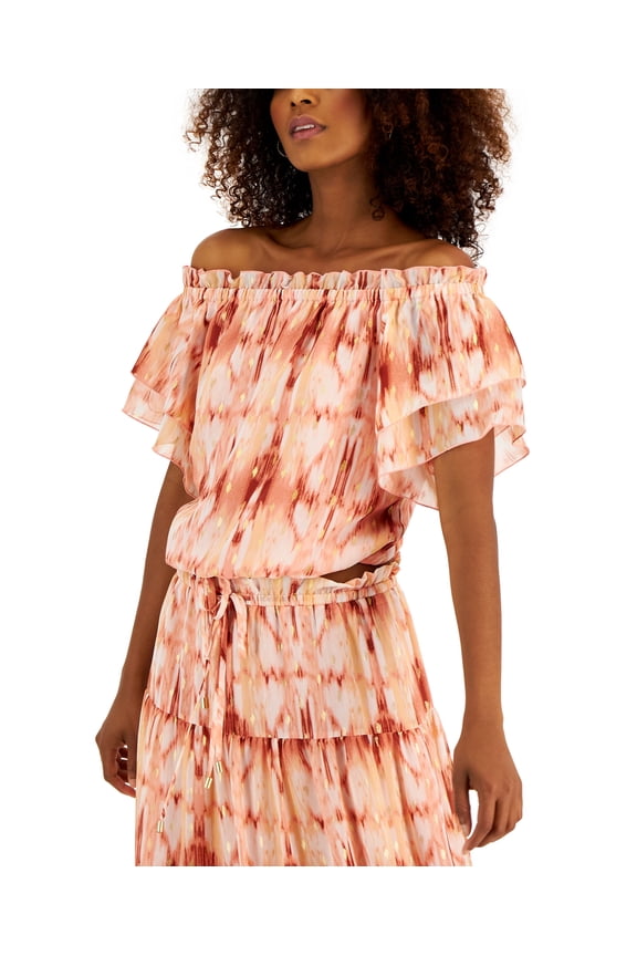 Womens Foil Print Off The Shoulder Top Ikat Dream L