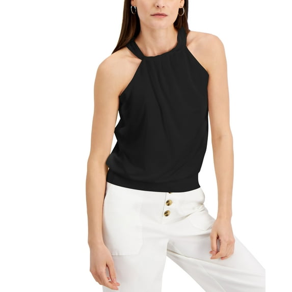 INC International Concepts Womens Gathered Halter Top Deep Black XS