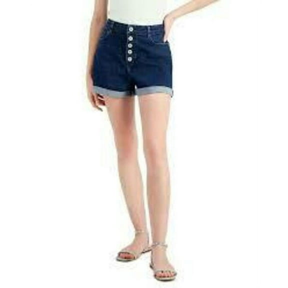 INC International Concepts Womens High Rise Button Fly Shorts Dark Indigo 8