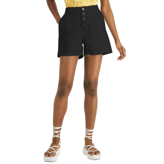 INC International Concepts Womens High Rise Button Fly Shorts Deep Black L