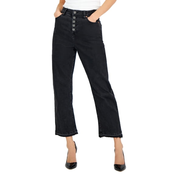 INC International Concepts Womens High Rise Button Fly Straight Leg Jeans Black 12