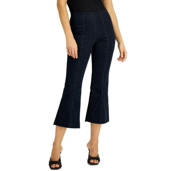 INC International Concepts Womens High Rise Crop Flare Pull On Jean Dark Indigo 6