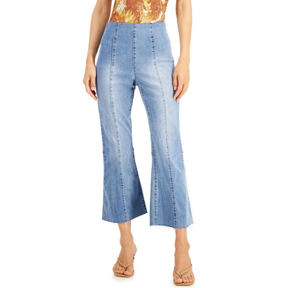 INC International Concepts Womens High Rise Crop Flare Pull On Jean Light Indigo 18
