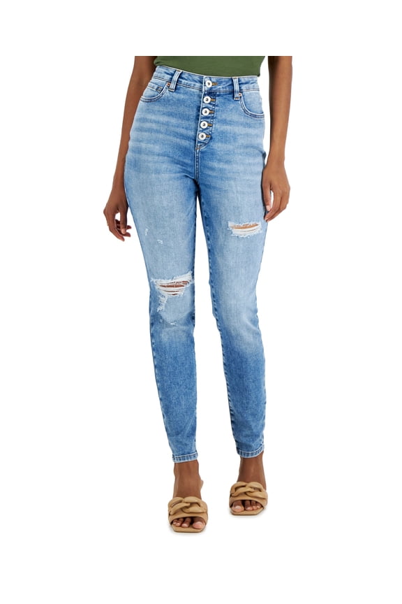 Womens High Rise Destructed Skinny Jeans Medium Indigo 12