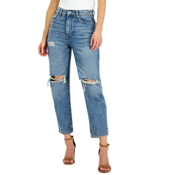 INC International Concepts Womens High Rise Ripped Mom Jeans Dark Indigo 0