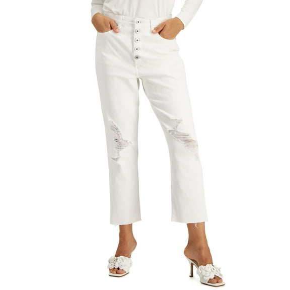 INC International Concepts Womens High Rise Ripped Mom Jeans White 4