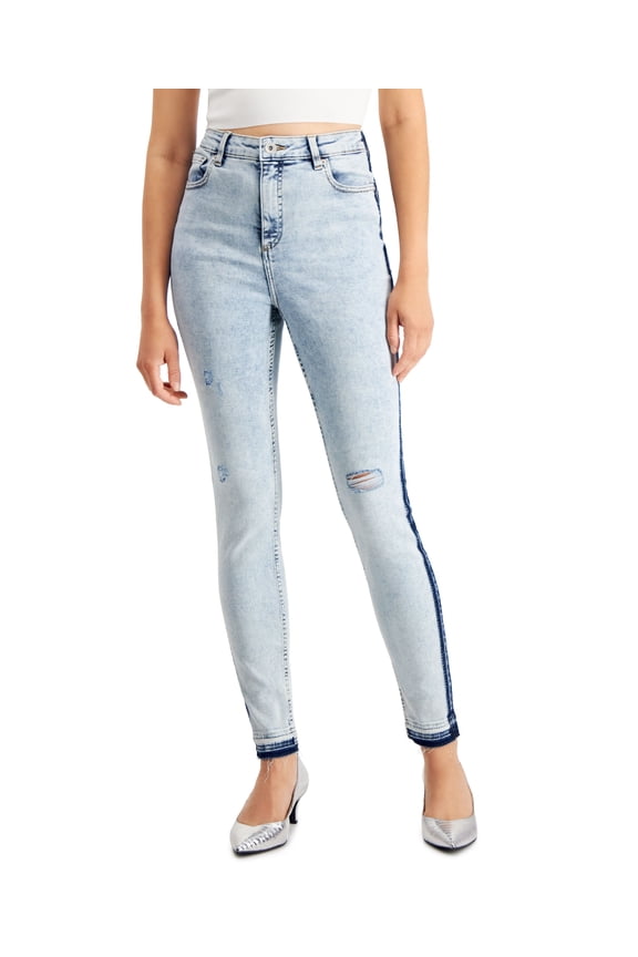 Womens High Rise Ripped Skinny Jeans Light Indigo 12