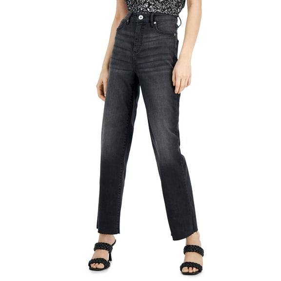 INC International Concepts Womens High Rise Straight Leg Jeans Washed Black 16
