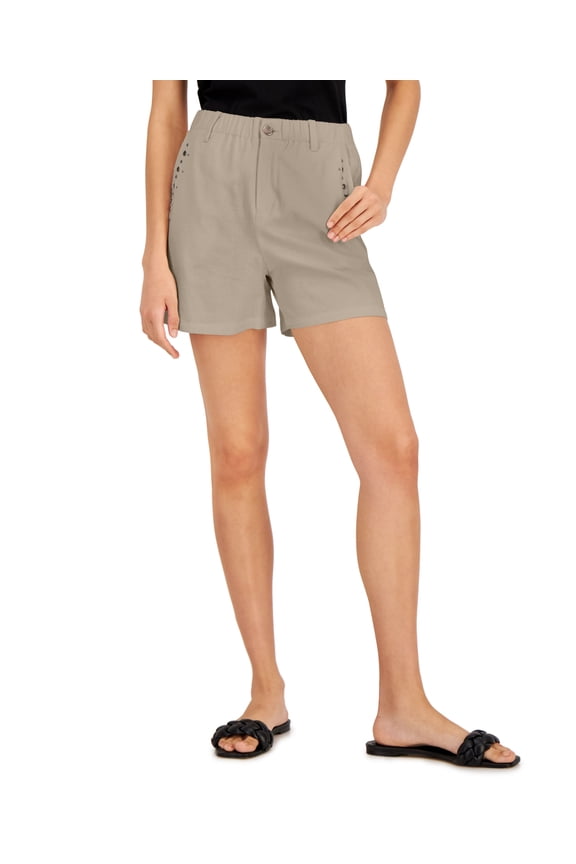 Womens High Rise Studded Pull On Shorts Toasted Twine XS