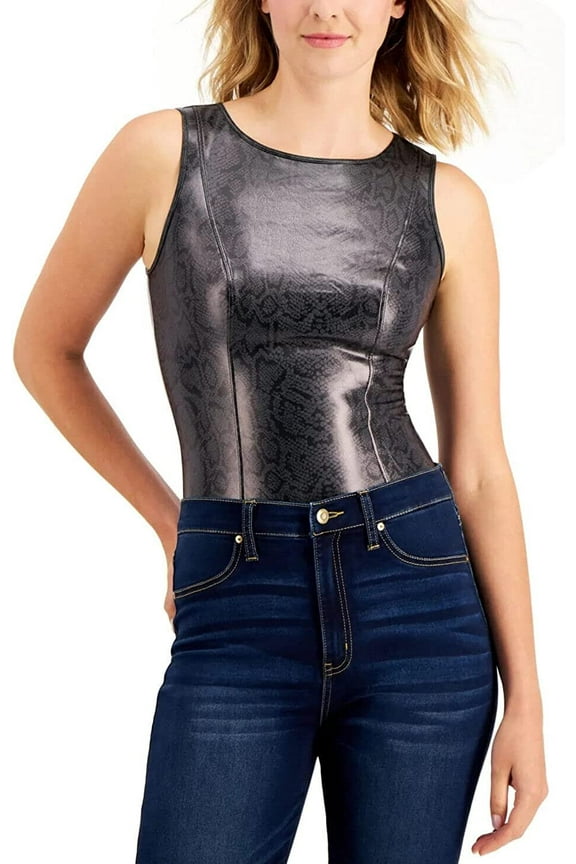 International Concepts Womens Intimate Faux Leather Snake Print Bodysuit;Small