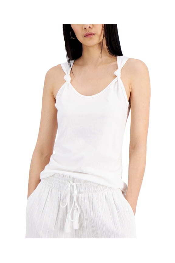 Womens Knotted Strap Tank Top Bright White 2XL