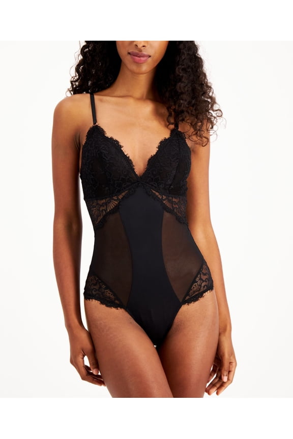 Womens Lace Thong Bodysuit Size X-Large Color Deep Black