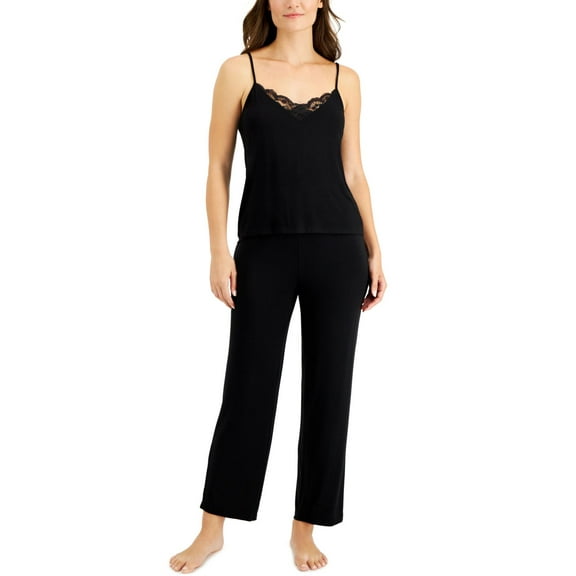 INC International Concepts Womens Lace-Trim Cami Pajama Set Black Size Large
