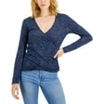 thumbnail image 1 of INC International Concepts Womens Leopard Print Long Sleeve Surplice Top Indigo Sea XL, 1 of 1