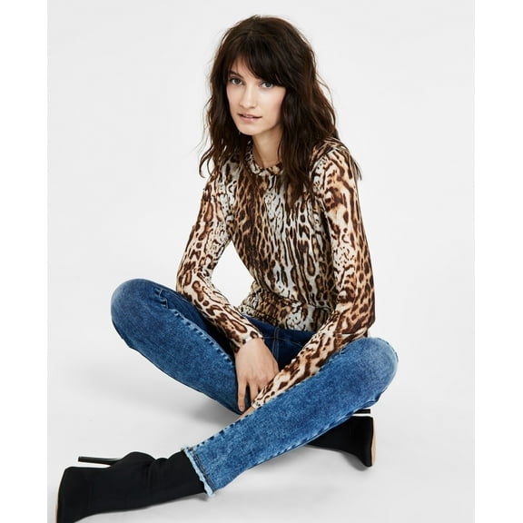 INC International Concepts Womens Leopard Print Mesh Top Ocelot Dream PXS