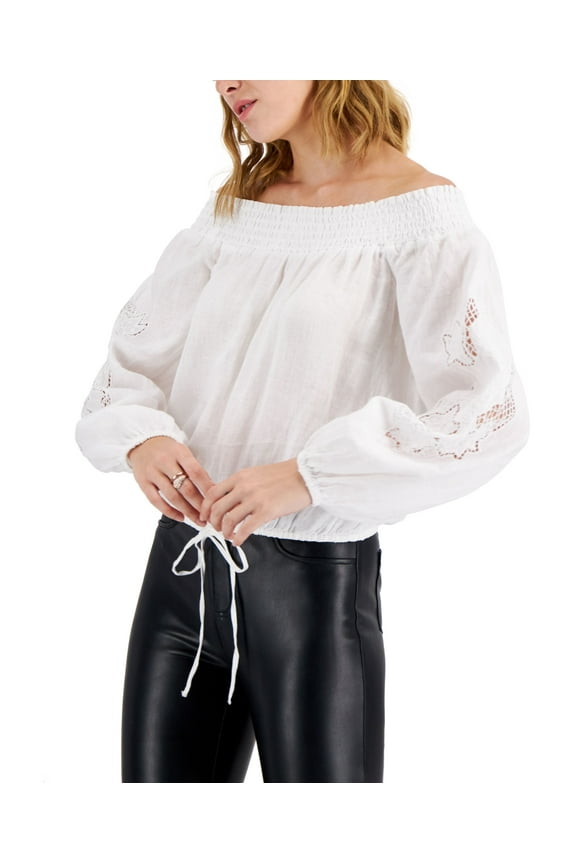 Womens Linen Off The Shoulder Blouse Bright White M