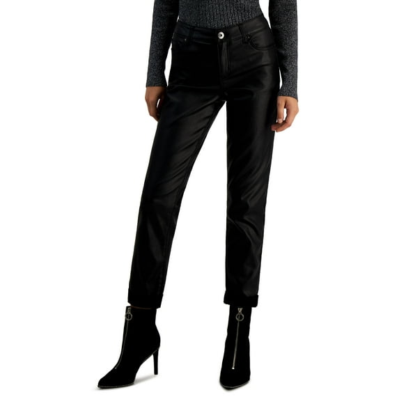 INC International Concepts Womens Mid Rise Coated Straight Leg Jeans Coated Black 16