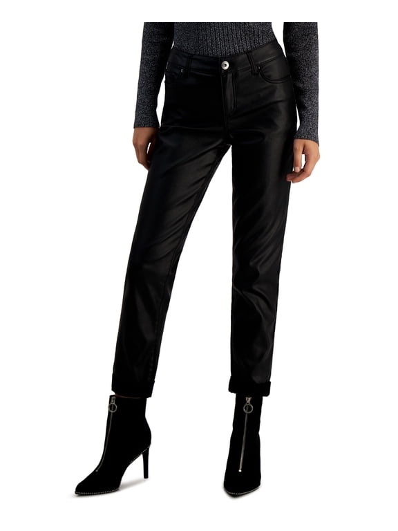 Womens Mid Rise Coated Straight Leg Jeans Coated Black 16