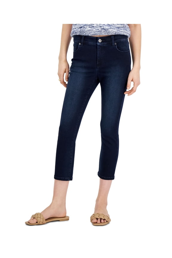 Womens Mid Rise Cropped Skinny Jeans Dark Indigo 0