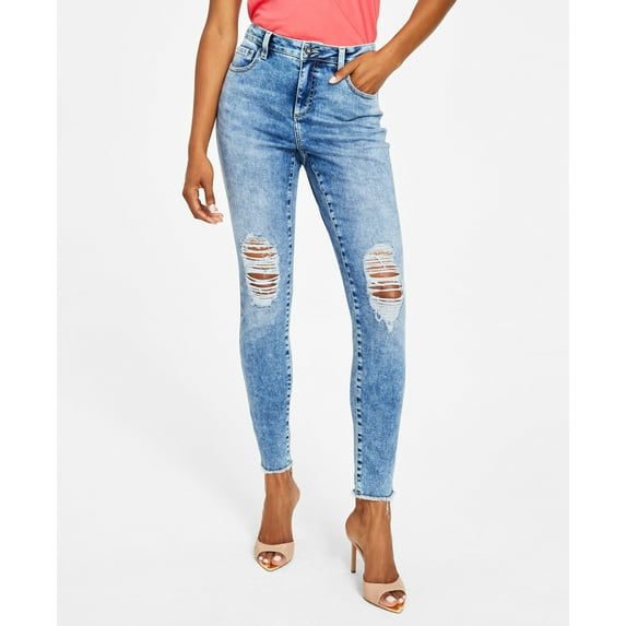 INC International Concepts Womens Mid Rise Destructed Skinny Jeans Medium Indigo 12