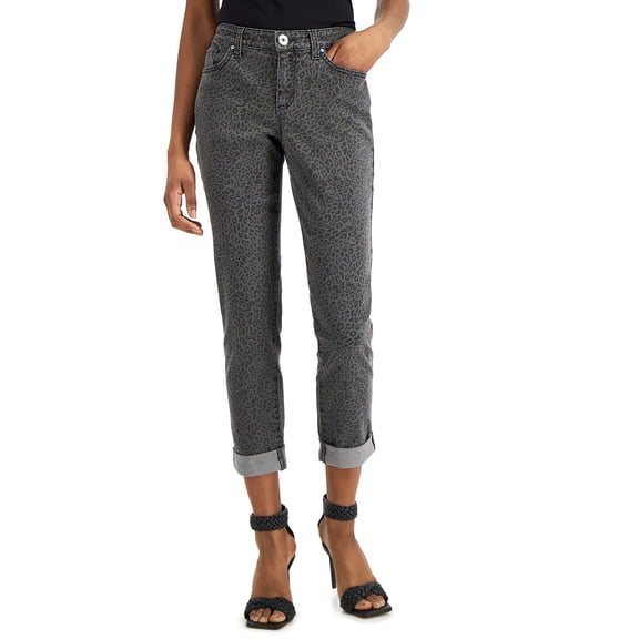 INC International Concepts Womens Mid Rise Leopard Print Straight Leg Jeans Chi Chi Wash 16