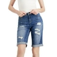 thumbnail image 1 of INC International Concepts Womens Mid Rise Ripped Bermuda Shorts Medium Indigo 0, 1 of 3