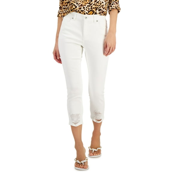 INC International Concepts Womens Mid Rise Ripped Crop Skinny Jeans Jea White 10