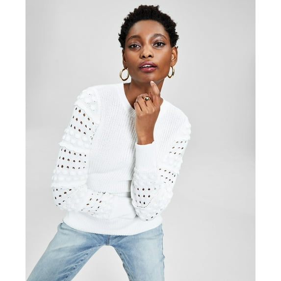 INC International Concepts Womens Mixed Knit Sweater Washed White M