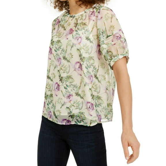 INC International Concepts Womens Petite Floral Print Puff Sleeve Blouse;P/L