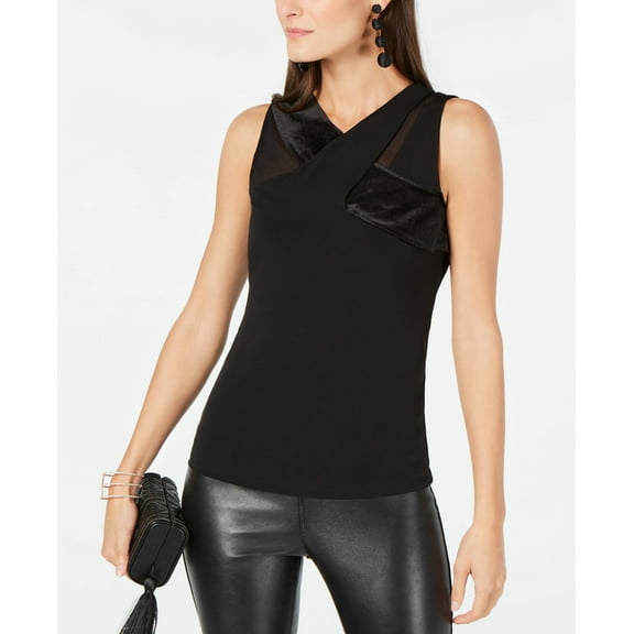 Petite Velvet Trim Top Deep Black PXS