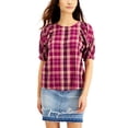thumbnail image 1 of INC International Concepts Womens Plaid Puff-Sleeve Top, Madison Plaid, X-Small, 1 of 2