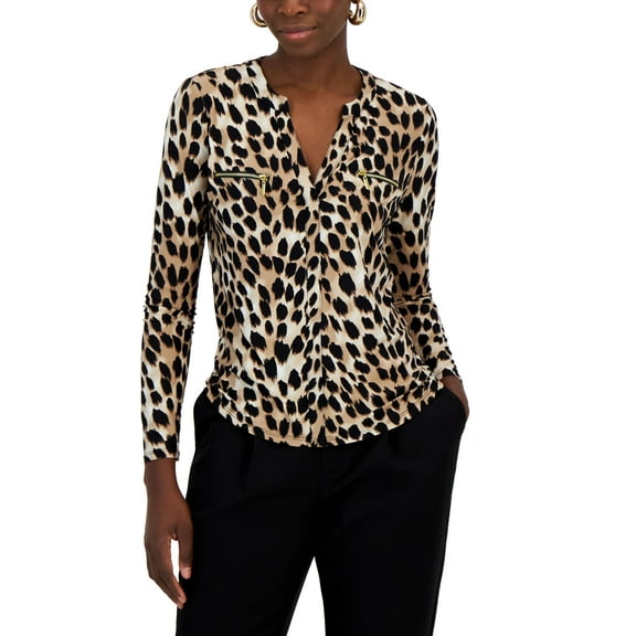 INC International Concepts Womens Print Zip Pocket Top Ombre Cheetah XL