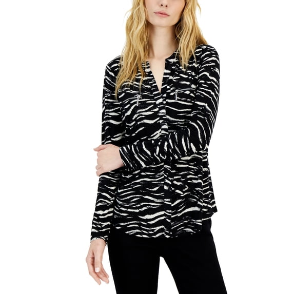 INC International Concepts Womens Print Zip Pocket Top Talia Tiger PS