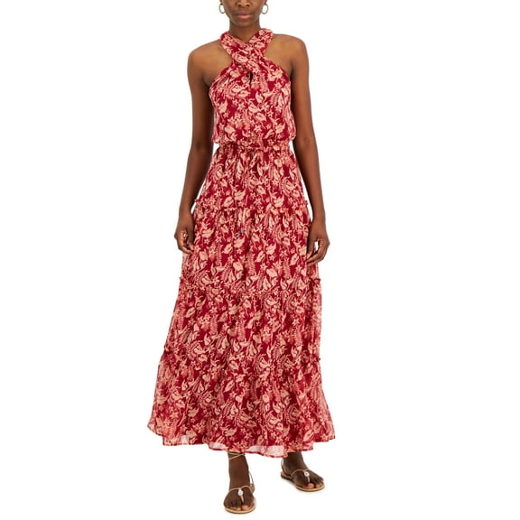 INC International Concepts Womens Printed Halter Maxi Dress Jungle Cascade M
