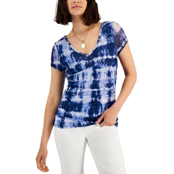 INC International Concepts Womens Printed Mesh V Neck Top Demi Dye 1 S