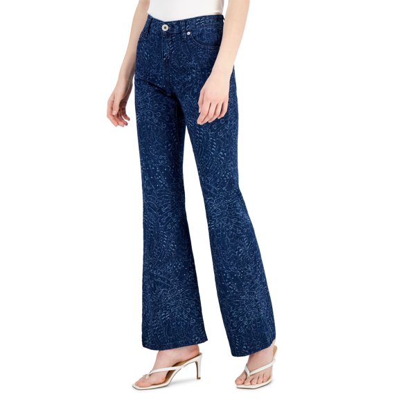 INC International Concepts Womens Printed Mid Rise Flare Leg Jeans Medium Indigo 4