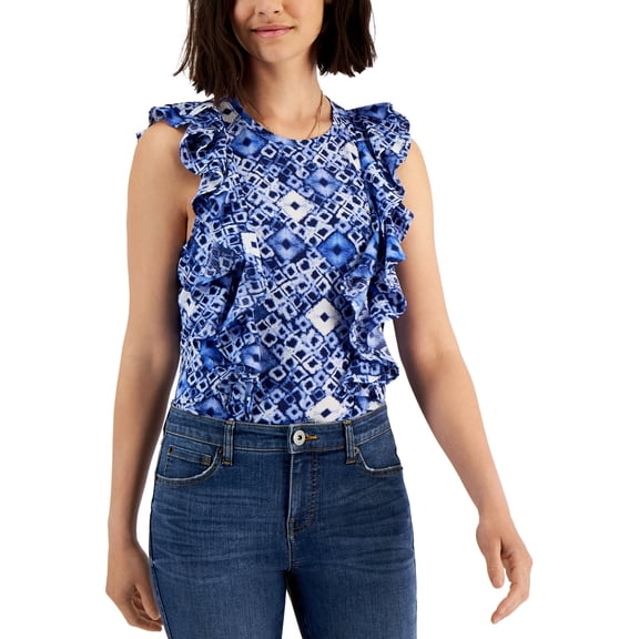 INC International Concepts Womens Printed Ruffled Top Dharma Dye C1 L
