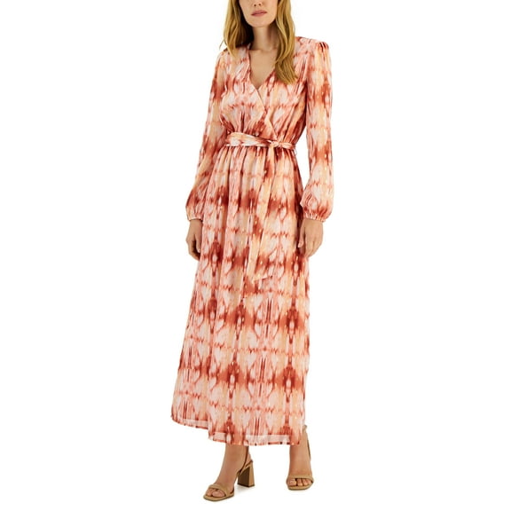 INC International Concepts Womens Printed Surplice Midi Dress Ikat Dreams M