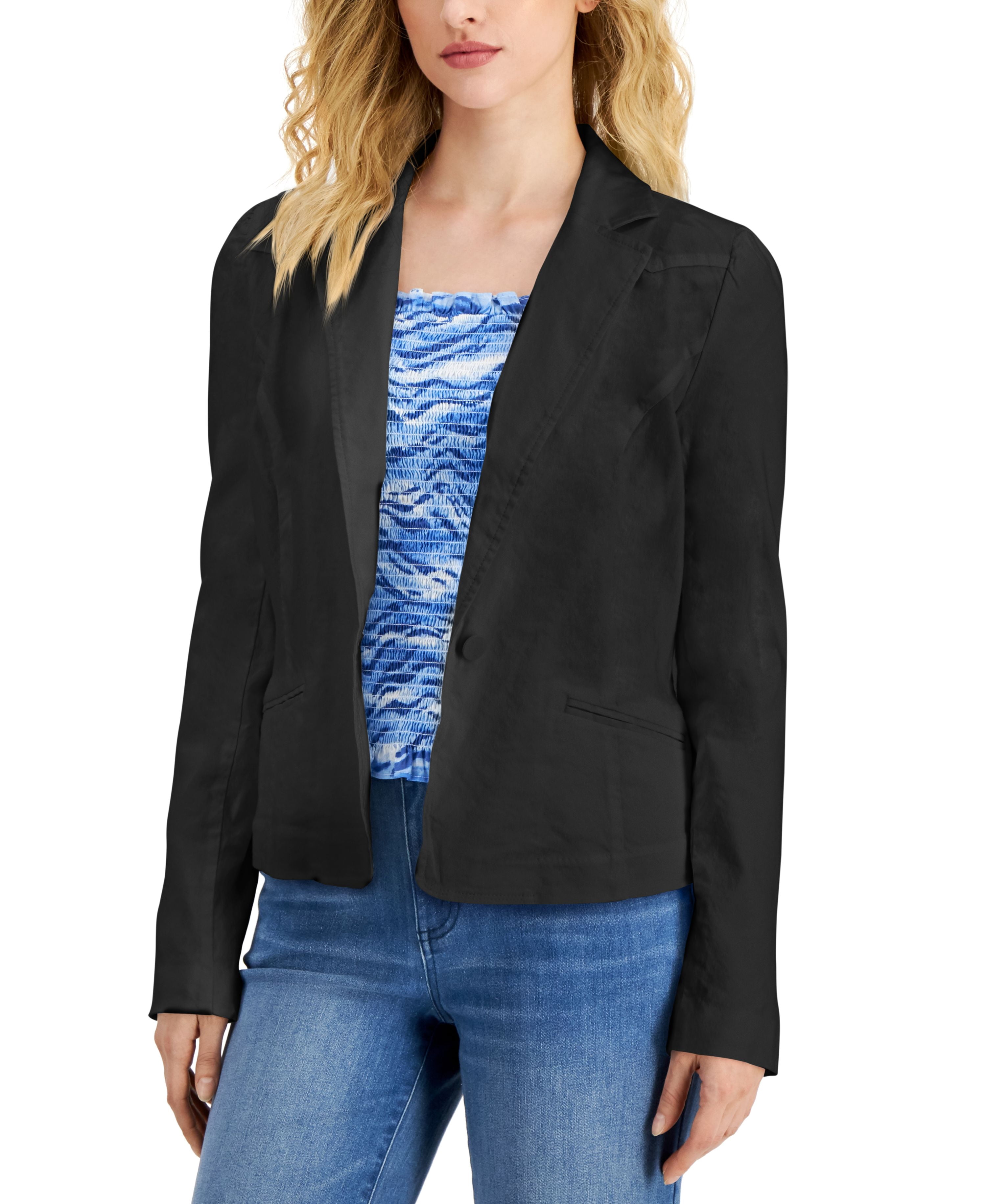 INC International Concepts Womens Puff Sleeve Jacket Deep Black M ...