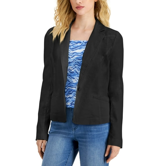 INC International Concepts Womens Puff Sleeve Jacket Deep Black M